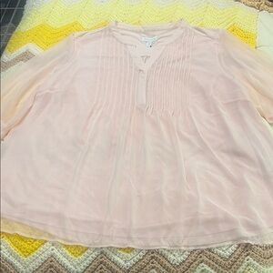 Charter Club Plus Blush Pink 3/4 Sleeve Pleated Blouse